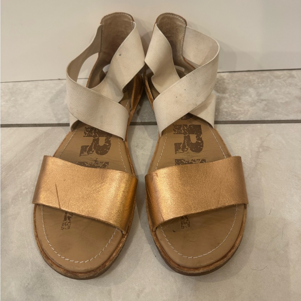 SOREL Women Ella Sandal Natural Rose Gold Elastic Ankle Strap‎ Slide Women 8